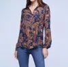 L AGENCE NINA LONG SLEEVE SHEER SILK BLOUSE IN MIDNIGHT MULTI LARGE PAISLEY