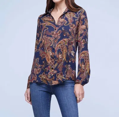 L Agence Nina Long Sleeve Sheer Silk Blouse In Midnight Multi Large Paisley In Blue