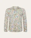 L Agence Nina Mahjong Button-front Silk Blouse In Vintage White Multi Mahjong