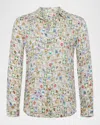 L Agence Nina Mahjong Button-front Silk Blouse In Vintage White Multi Mahjong