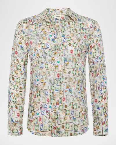 L Agence Nina Mahjong Button-front Silk Blouse In Vint White Multi Mahjong