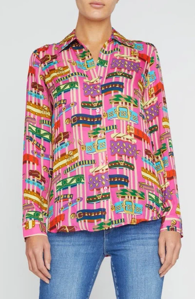 L Agence Nina Bracelet Printed Silk Blouse In Rhodamine Multi Bracelet