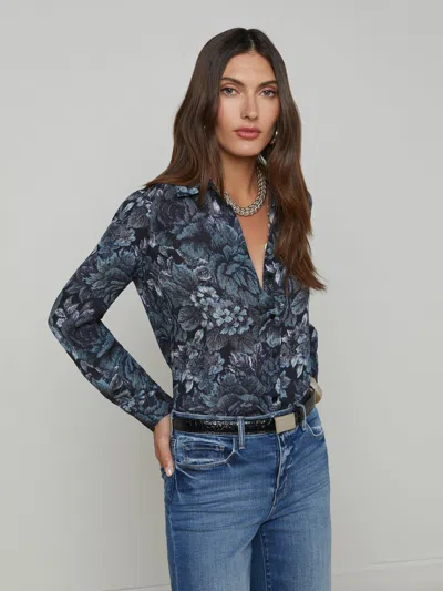 L Agence Nina Silk Blouse In Blackmidnight Floral Mutli