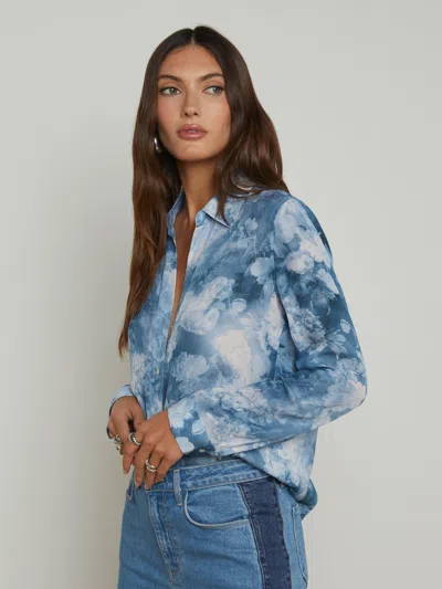 L Agence Nina Silk Blouse In Dusty Blue Multi Cloud Soft Floral