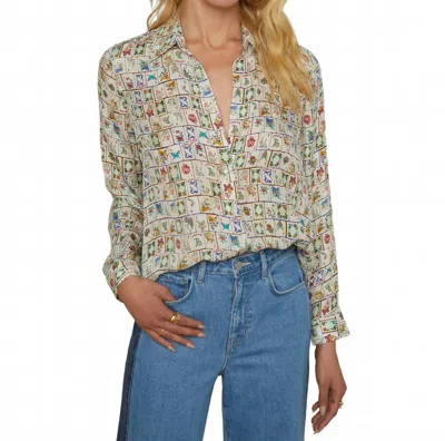 L AGENCE NINA SILK BLOUSE IN VINTAGE WHITE MULTI MAHJONG