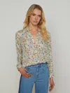 L Agence Nina Mahjong Button-front Silk Blouse In Vintage White Multi Mahjong