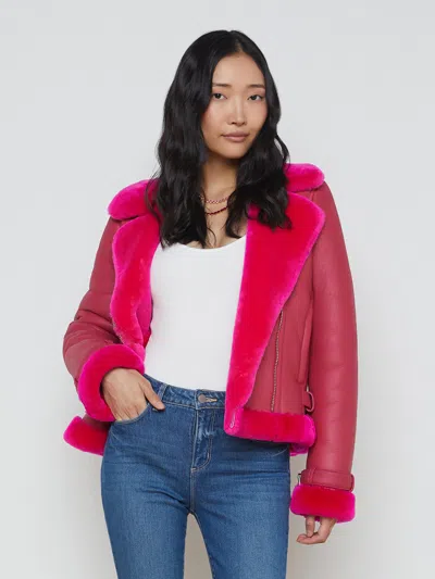 L'agence Niri Shearling Leather Jacket In Pink