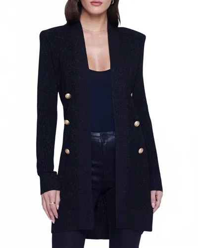 L Agence Noe Double-breasted Metallic-knit Cardigan In Black