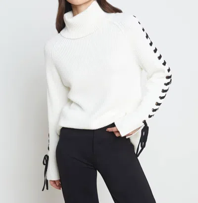 L Agence Nola Lace Up Sweater In Ivory/black In White