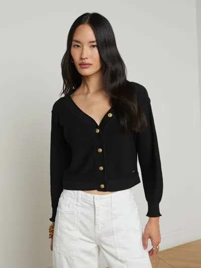 L Agence Nopal Cropped Cardigan In Black/gold
