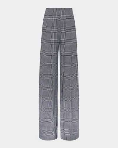 L Agence Nova Pleated Houndstooth Pants In Whiteblack Glen Plaid