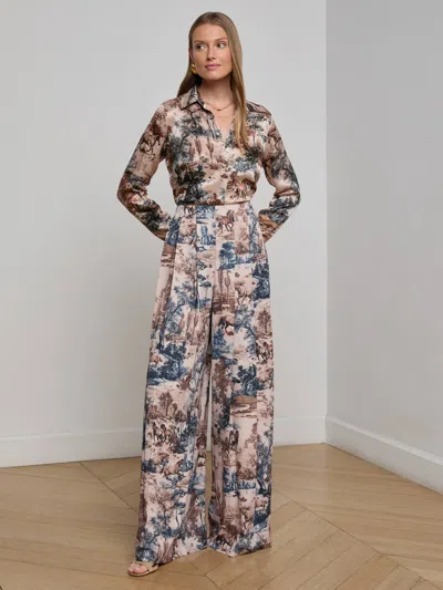 L Agence Nova Pleated Wide-leg Pant In Blue