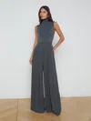 L Agence Nova Pleated Wide Leg Pant In Dark Shadow In Dark Shadow