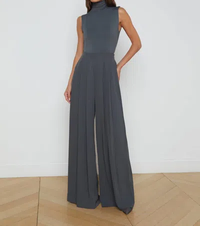 L Agence Nova Pleated Wide Leg Pant In Dark Shadow