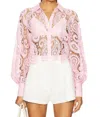 L'agence Odelia Paisley Lace Cropped Button-front Blouse In Pink