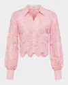 L Agence Odelia Paisley Lace Cropped Button-front Blouse In Pink