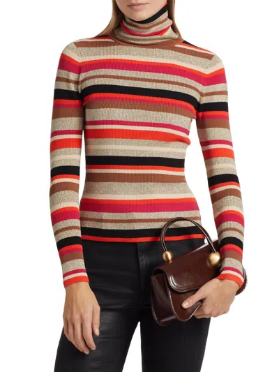 L AGENCE OLENE STRIPE TURTLENECK SWEATER IN ORANGE/PINK MULTI