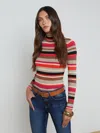 L Agence Olene Striped Turtleneck In Orange/pink Multi Stripe