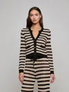 L'agence Orla Pointelle Knit Cardigan In Black/natural Stripe