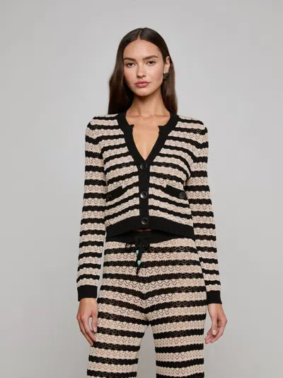 L Agence Orla Pointelle Knit Cardigan In Black/natural Stripe