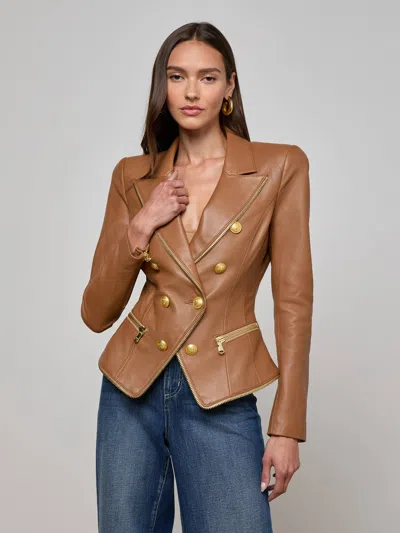 L Agence Ottilie Leather Blazer In Brown