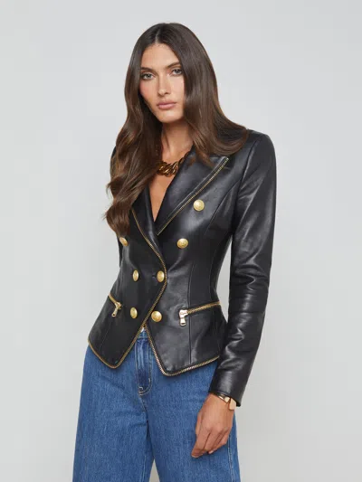 L Agence Ottilie Leather Blazer In Black