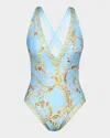 L Agence Oversized Chain Lisa Plunge One-piece Swimsuit In Sky