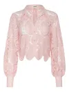 L Agence Odelia Paisley Lace Cropped Button-front Blouse In Pink