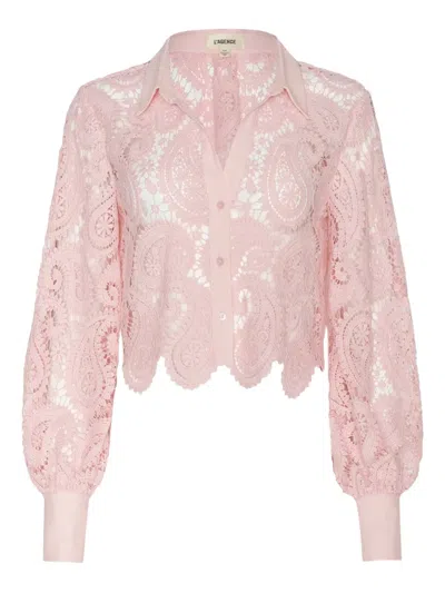 L AGENCE PAISLEY-LACE BUTTON-DOWN TOP