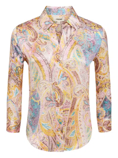 L AGENCE PAISLEY-PRINT THREE-QUARTER SLEEVE SHIRT