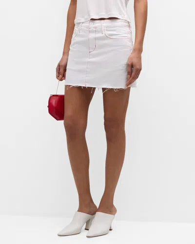 L Agence Paris Denim Mini Skirt In Blanc Scarlet Red