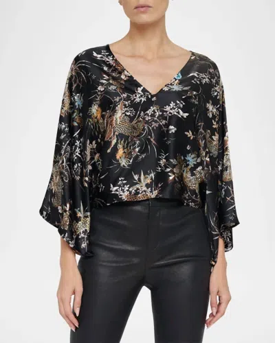 L Agence Parma Kimono Sleeve Blouse In Black Multi Tapestry Jungle