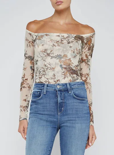 L Agence Peonie Bodysuit In Ecru Multi Tapestry Jungle
