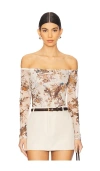 L Agence Peonie Off Shoulder Bodysuit In Ecru Tapestry Jungle