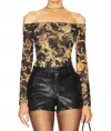 L Agence Peonie Off Shoulder Bodysuit In Black Gold In Black