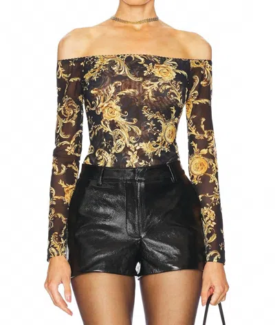 L Agence Peonie Off Shoulder Bodysuit In Black Gold