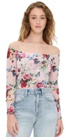 L Agence Peonie Off Shoulder Bodysuit Light Pink Femme Rose In Multi