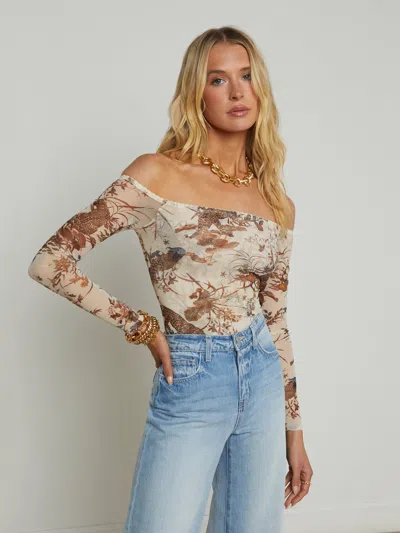 L Agence Peonie Off-the-shoulder Bodysuit In Ecru Multi Tapestry Jungle