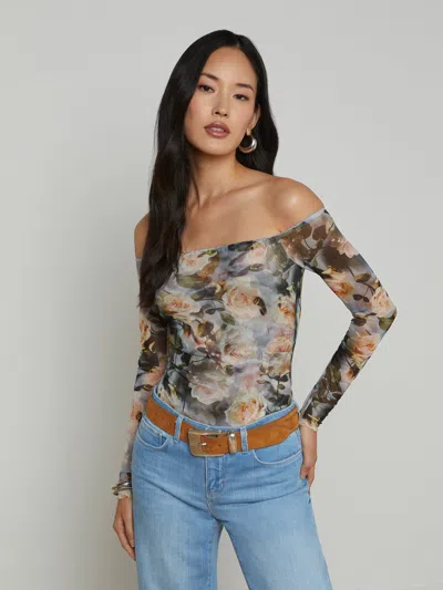 L Agence Peonie Off-the-shoulder Bodysuit In Mukti Distressed Flower