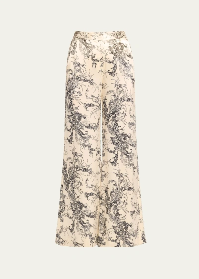 L Agence Pilar Paisley-print Wide-leg Silk Pants In Ecrblk Sk