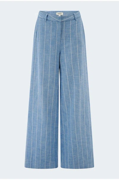 L Agence Pilar Pinstripe Wide Pant In Sky Blue White
