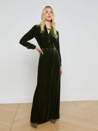 L'agence Pilar Velvet Pant In Deep Olive