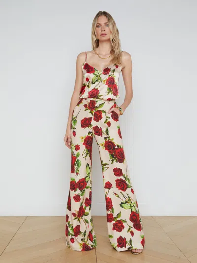 L Agence Pilar Wide-leg Pant In Sand/red Romantic Rose