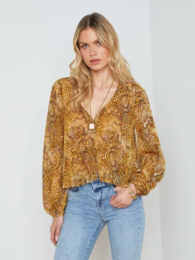 L Agence Pixie Blouse In Gold Multi Mix Animal