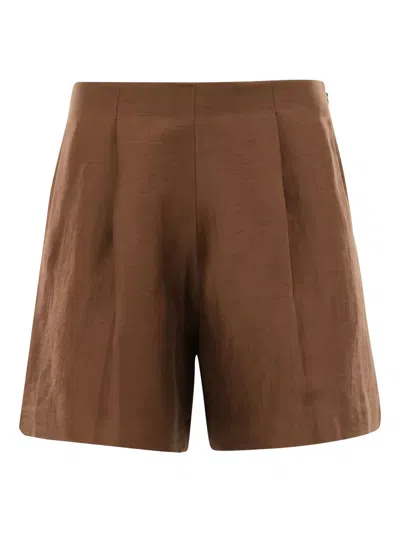 L'AGENCE PLEATED-FRONT LINEN SHORTS