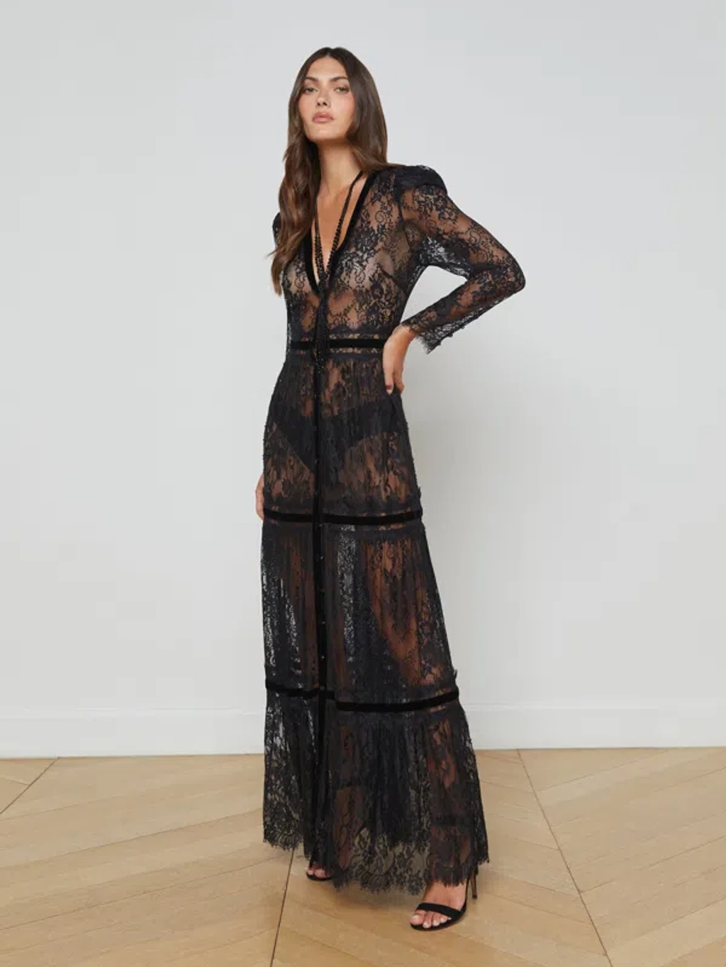 L'agence Poe Lace Dress In Black | ModeSens