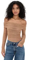 L Agence Poppie Off Shoulder Thong Bodysuit Cinnamon Swirl In Brown