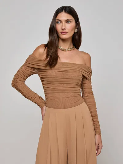 L Agence Poppie Off-the-shoulder Bodysuit In Brown