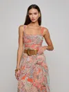 L'agence Rasha Shirred Tank Top In Paisley In Orange/light Blue Traditional Paisley