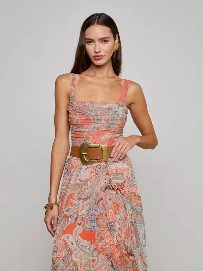 L Agence Rasha Mesh Paisley Tank In Orange/light Blue Traditional Paisley